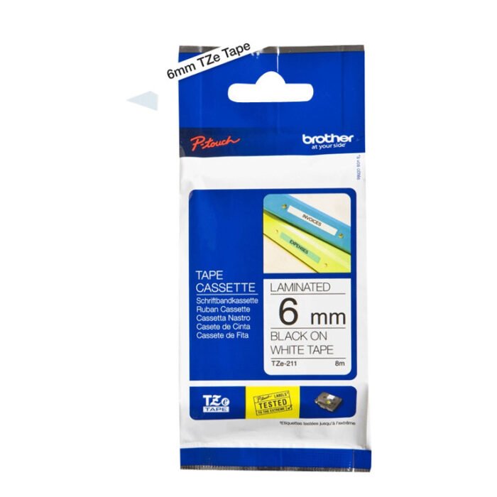 Brother | TZe-211 Laminated Tape | Black on White | TZe | 8 m | 6 cm