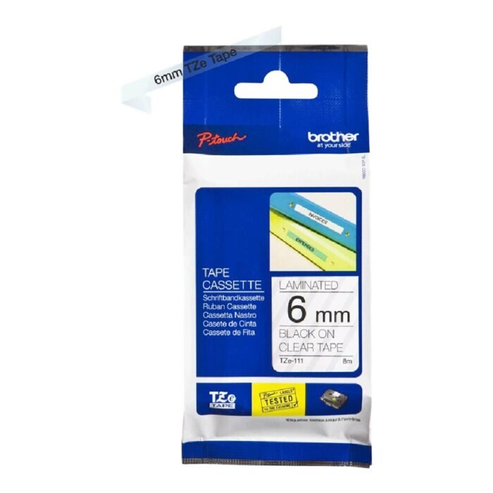 Brother | TZe-111 Laminated Tape | Black on Clear | TZ | 8 m | 6 cm