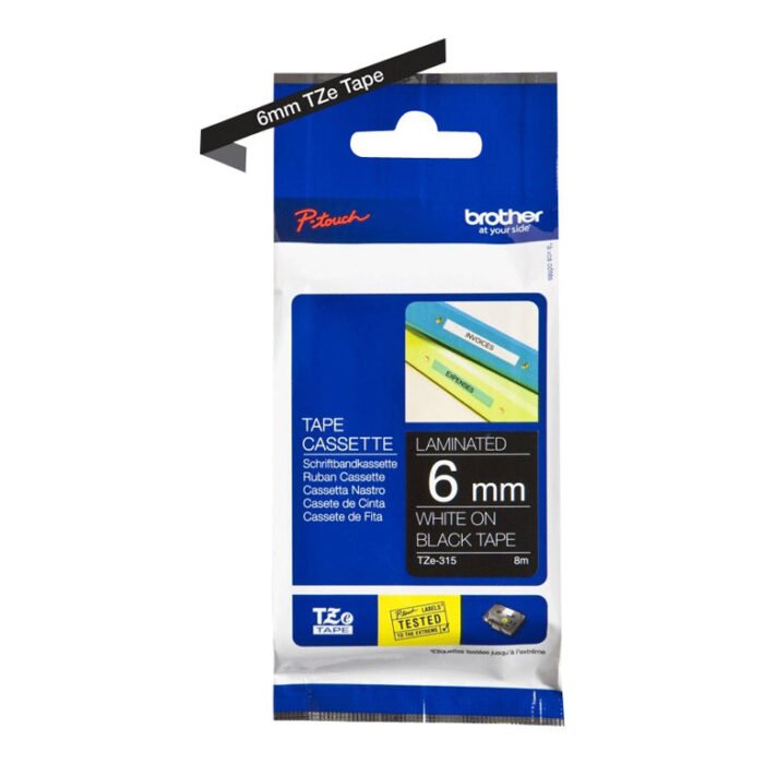 Brother | TZe-315 Laminated tape | White on Black | TZe | 8 m | 0.6 cm