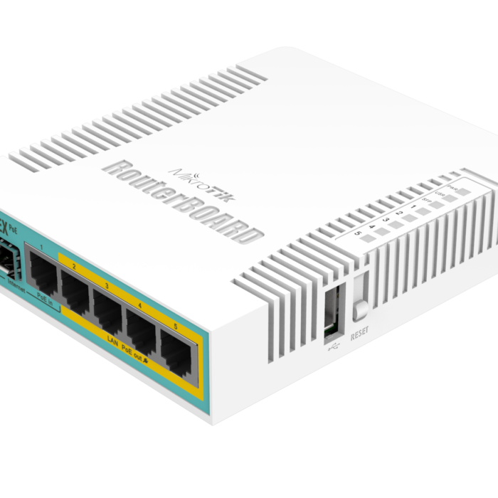 Mikrotik Wired Ethernet Router RB960PGS, hEX PoE, CPU 800MHz, 128MB RAM, 16MB, 1xSFP, 5xGigabit LAN, 1xUSB, Power Output On ports 2-5, Ourput: 1A max per port; 2A max total, RouterOS L4 | hEX PoE Router | RB960PGS | No Wi-Fi | 10/100/1000 Mbit/s | Ethernet LAN (RJ-45) ports 5 | Mesh Support No | MU-MiMO No | No mobile broadband | 1xUSB | 12 month(s)