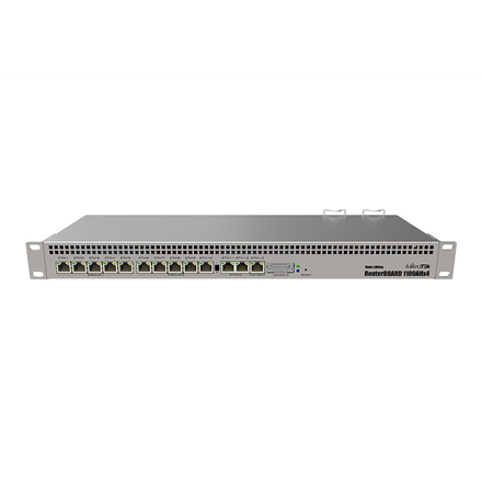 Mikrotik Wired Ethernet Router RB1100AHx4 Dude Edition, 1U Rackmount, Quad core 1.4GHz CPU, 1 GB RAM, 128 MB, 60GB M.2 SSD included, 13xGigabit LAN, 1xSerial console port RS232, 2x SATA3 ports, 2xM.2 slots, PCB Temperature and Voltage Monitor (CAPsMAN, Monitor Devices, Shows Historical Data, Can Write Messeges), IP20, RouterOS L6 | Wired Ethernet Router | RB1100AHx4 Dude Edition | No Wi-Fi | 10/100/1000 Mbit/s | Ethernet LAN (RJ-45) ports 13 | Mesh Support No | MU-MiMO No | No mobile broadband | 12 month(s)