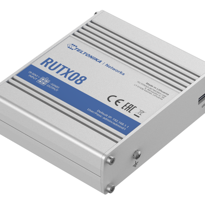 Industrial Router | RUTX08 | No Wi-Fi | 10/100/1000 Mbit/s | Ethernet LAN (RJ-45) ports 4 | Mesh Support No | MU-MiMO No | No mobile broadband | 1 | 24 month(s)