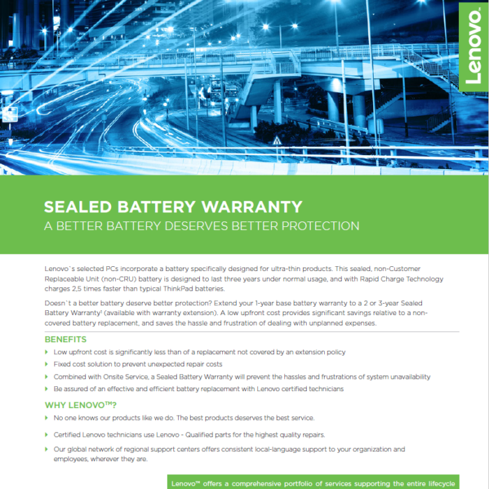 Lenovo | Warranty | Warranty 3Y Sealed Battery Add On  Replacement | 3 year(s)
