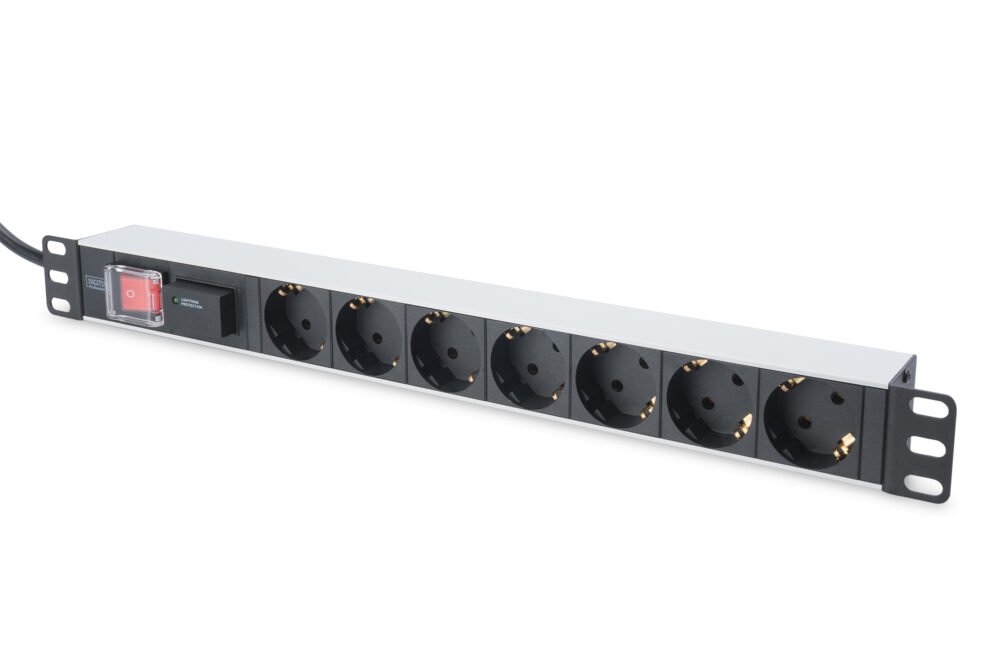 Digitus | 1U Aluminum PDU, rackmountable, 7x safety outlet 16A Plug, 250VAC 50/60Hz, switch, surge protection | DN-95407