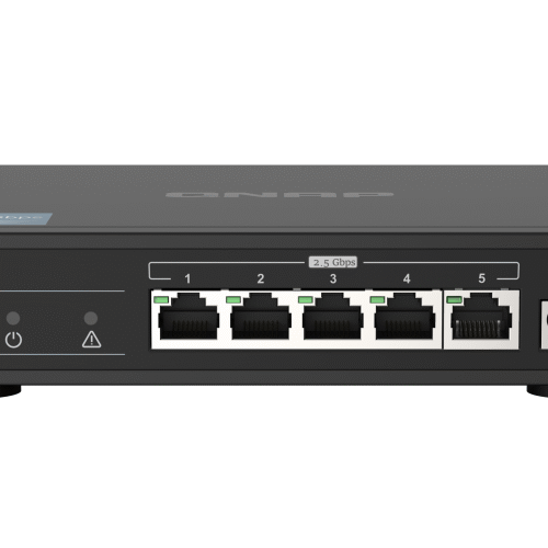 QNAP | 5 port 2.5Gbps Auto Negotiation (2.5G/1G/100M) | QSW-1105-5T | Unmanaged | Desktop | Gigabit Ethernet (copper) ports quantity 5