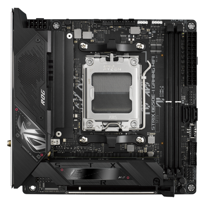 Asus | ROG STRIX B650E-I GAMING WIFI | Processor family AMD | Processor socket AM5 | DDR5 DIMM | Memory slots 2 | Supported hard disk drive interfaces 	SATA, M.2 | Number of SATA connectors 2 | Chipset  AMD B650 | Mini-ITX