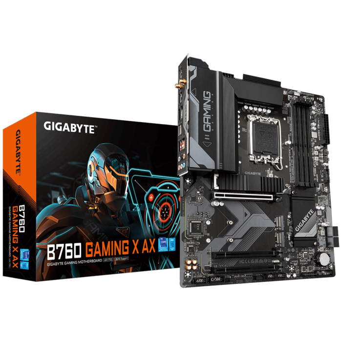 Gigabyte | B760 GAMING X AX 1.1 M/B | Processor family Intel | Processor socket  LGA1700 | DDR5 DIMM | Memory slots 4 | Supported hard disk drive interfaces 	SATA, M.2 | Number of SATA connectors 4 | Chipset Intel B760 Express | ATX
