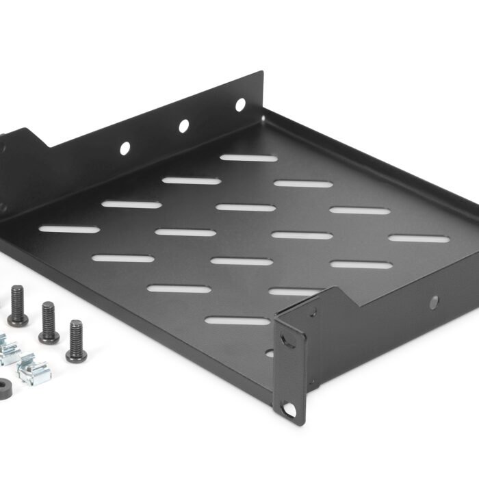 Digitus | 1U fixed shelf | DN-10-TRAY-2-B | Black | Perfect for storage of components which are not 254 mm (10") suitable. Slim design which takes space of 1 height unit. Easy and quick to mount or dismount. Load capacity: 25 kg