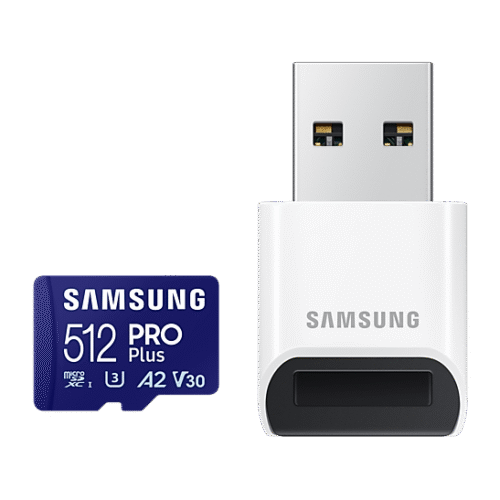 Samsung | PRO Plus microSD Card with USB Adapter | 512 GB | MicroSDXC | Flash memory class U3, V30, A2