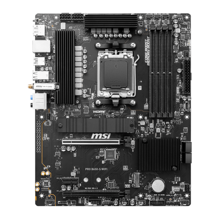 MSI | PRO B650-S WIFI | Processor family AMD | Processor socket AM5 | DDR5 | Supported hard disk drive interfaces SATA, M.2 | Number of SATA connectors 4