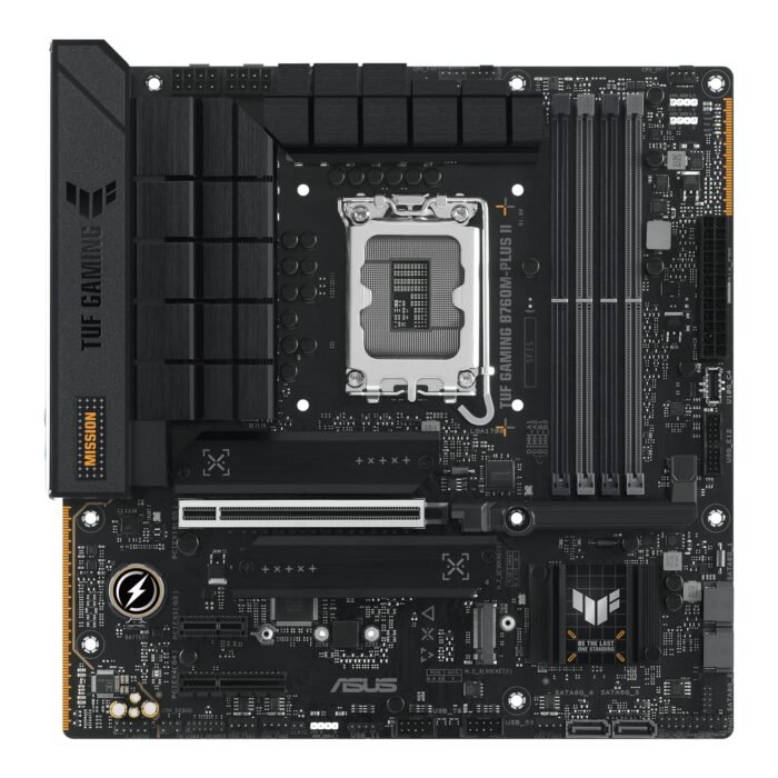 ASUS TUF GAMING B760M-PLUS II | Asus | Processor family Intel B760 | Processor socket 1 x LGA1700 Socket | 4 DIMM slots - DDR5, non-ECC, on-die ECC, unbuffered | Supported hard disk drive interfaces SATA-600 (RAID), 3 x M.2 | Number of SATA connectors 4