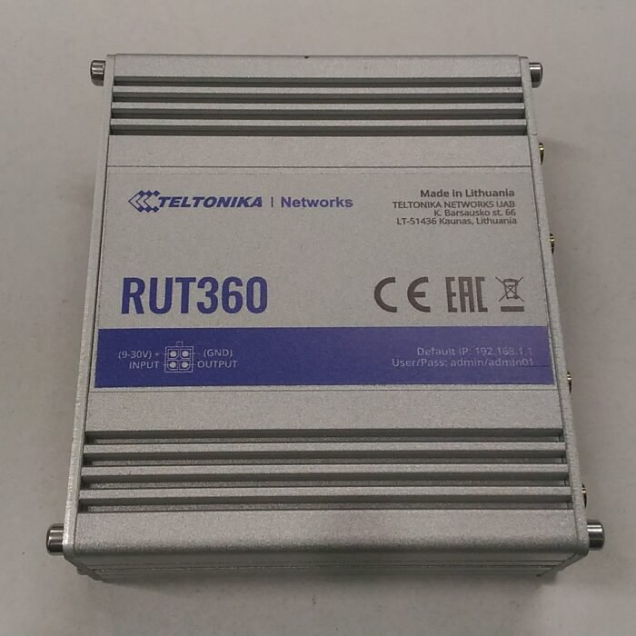 SALE OUT. Teltonika RUT360 LTE CAT6 Industrial Cellular Router (RUT360000000) | Industrial Cellular Router | RUT360 LTE CAT | REFURBISHED | Industrial Cellular Router | RUT360 LTE CAT6 | 1 x LAN ports, 10/100 Mbps, compliance with IEEE 802.3, IEEE 802.3u standards, supports auto MDI/MDIX crossover Mbit/s | Ethernet LAN (RJ-45) ports 2 x RJ45 ports, 10/100 Mbps | Mesh Support No | MU-MiMO Yes | 3G/4G data sharing | Antenna type 2 x SMA for LTE, 2 x RP-SMA for WiFi | 3 month(s) | REFURBISHED