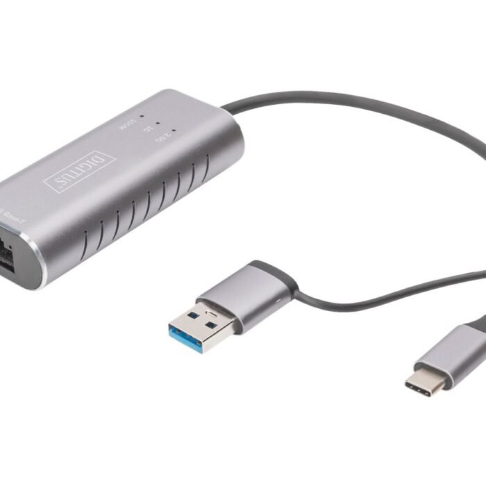 Digitus USB Type-C Gigabit Ethernet Adapter 2.5G, USB-C + USB A (USB3.1/3.0) | DN-3028 | USB3.0/USB C 3.1 to 2.5G Ethernet Adapter
