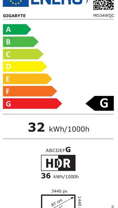 Gigabyte MO34WQC EK1 | 34 " | OLED | WQHD | 175 Hz | 0.03 ms | 3440 x 1440 pixels | 250 cd/m² | HDMI ports quantity 2