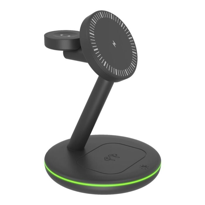 Raidsonic 3 in 1 wireless charging stand, magnetic, for mobile phone, earpods and smartwatch, Plastic | Icy Box IB-SH102-CH