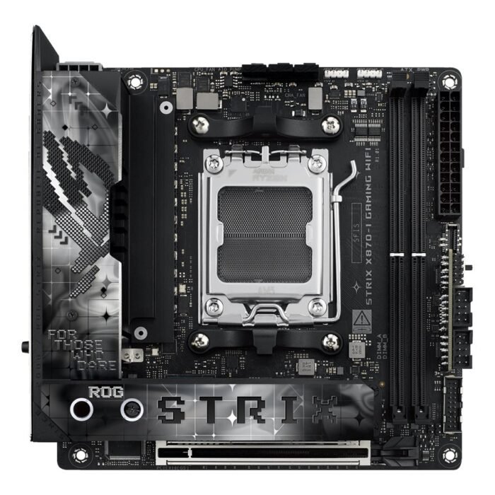 Asus | ROG STRIX X870-I GAMING WIFI | Processor family AMD | Processor socket AM5 | DDR5 DIMM | Supported hard disk drive interfaces SATA, M.2 | Number of SATA connectors 2
