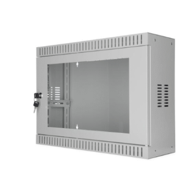 SOMI Networks | 3U, 19” Standard Vertical Installation Vertical Mount Cabinet | 3U-54/18SNC | Gray | Cable Entrances; Glass Doors; Assembled | Depth: 18 cm