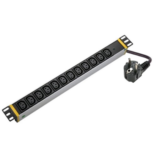 SOMI Networks | 1U, 19″, 12x C13 Aluminium PDU Power Panel with Indicator | PDU12C13ASP | Silver | No Switch; No Protection; Schuko Input; Cord 1.8m