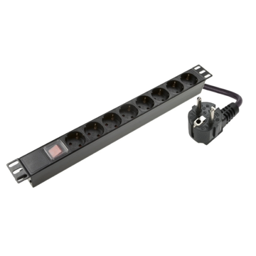 SOMI Networks | 1U, 19″, 8x Schuko PDU Power Panel | PDU08SAS | Black | With Switch; No Protection; Schuko Input; Cord 1.8m