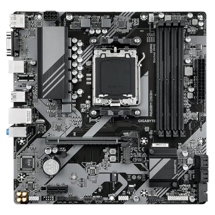 Gigabyte A620M DS3H | Processor family AMD | Processor socket AM5 | DDR5 | Supported hard disk drive interfaces M.2, SATA | Number of SATA connectors 4