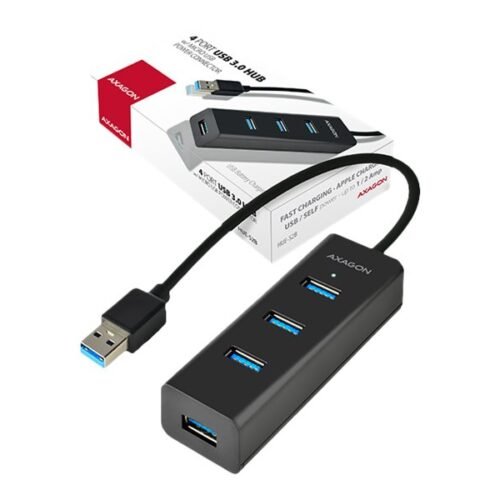 AXAGON Four-port USB 3.0 hub with fast charging and power support | HUE-S2B