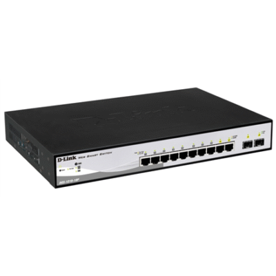 D-LINK DGS-1210-10P, Gigabit Smart III Switch with 8 10/100/1000Base-T PoE ports and 2 combo 1000Base-T/MiniGBIC (SFP) ports, 802.3x Flow Control, Port Trunking, 802.1Q VLAN, 802.1p Priority Queues, Port mirroring, Jumbo Frame support, 802.1D STP, ACL, LLDP, Cable Diagnostics, Voice VLAN, CLI | D-Link | 24 month(s)