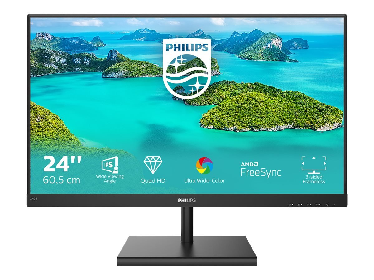 Philips | LCD monitor | 245E1S | 23.8 " | IPS | QHD | 16:9 | 75 Hz | 4 ms | 2560 x 1440 | 250 cd/m² | HDMI ports quantity 1 | Black
