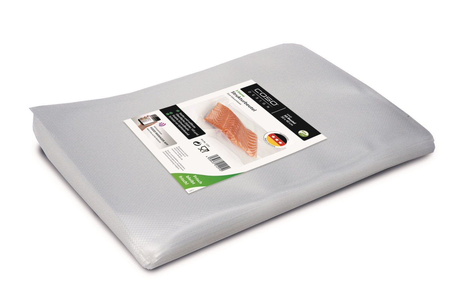 Caso | Structured bags for Vacuum sealing | 01291 | 50 bags | Dimensions (W x L) 30 x 40  cm