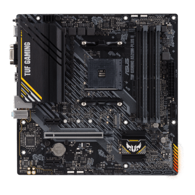 Asus | TUF GAMING A520M-PLUS II | Processor family AMD | Processor socket AM4 | DDR4 DIMM | Memory slots 4 | Supported hard disk drive interfaces 	SATA, M.2 | Number of SATA connectors 4 | Chipset  AMD A520 | Micro ATX