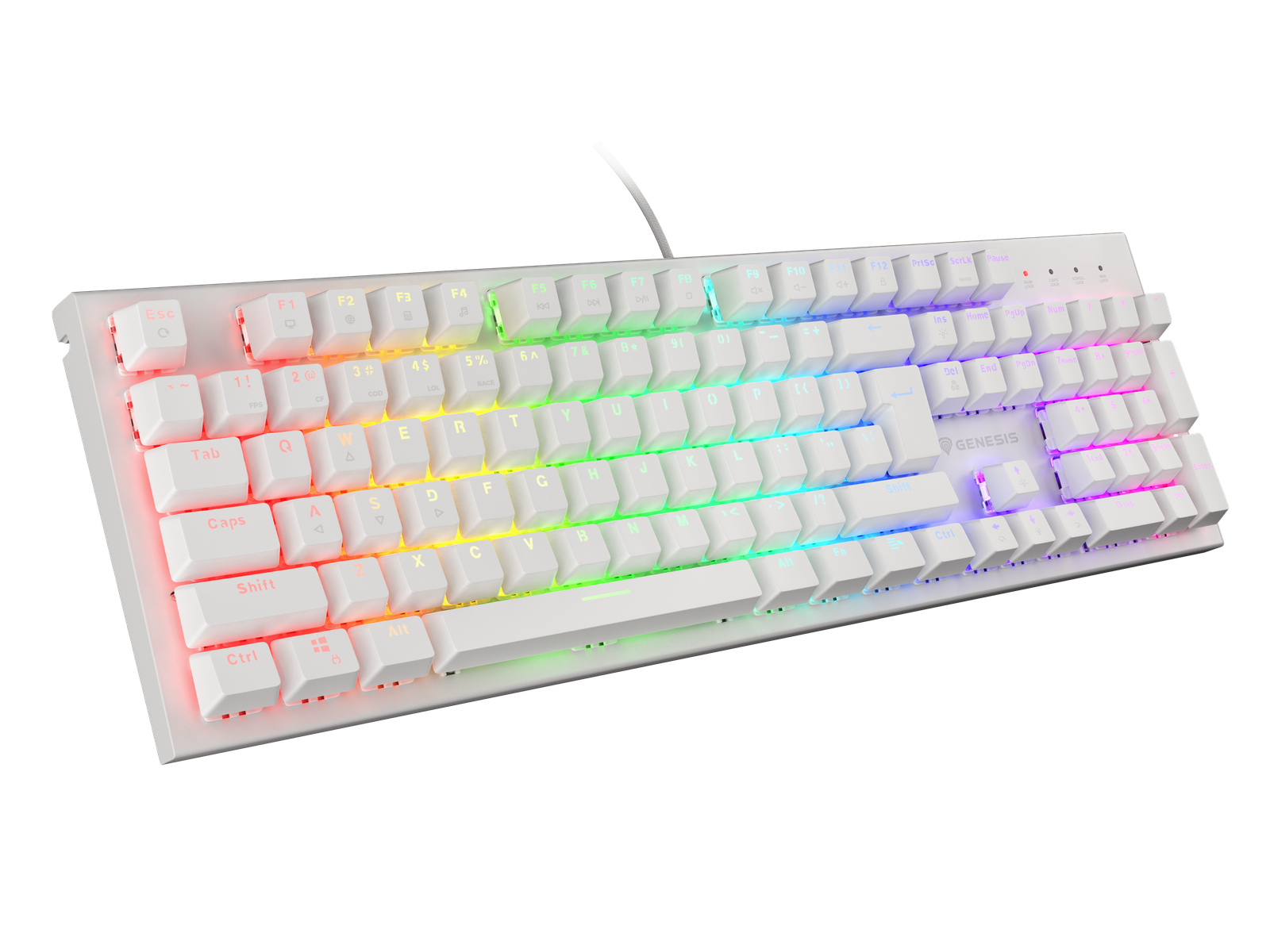 Genesis | THOR 303 | White | Gaming keyboard | Wired | RGB LED light | US | 1.8 m | Brown Switch