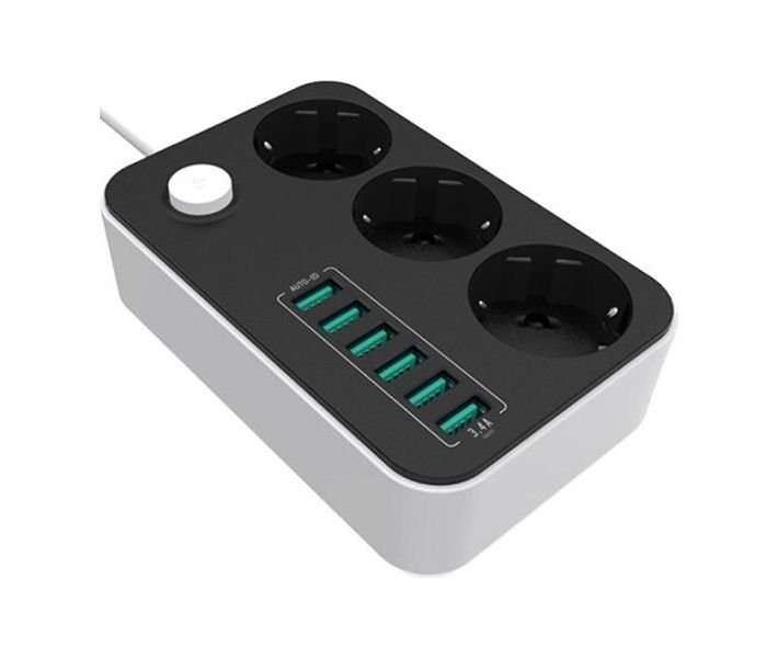 10 A | Power Socket :3 EU plugs/6USB Blac | CW-CHE36B | Black | 1.8 m
