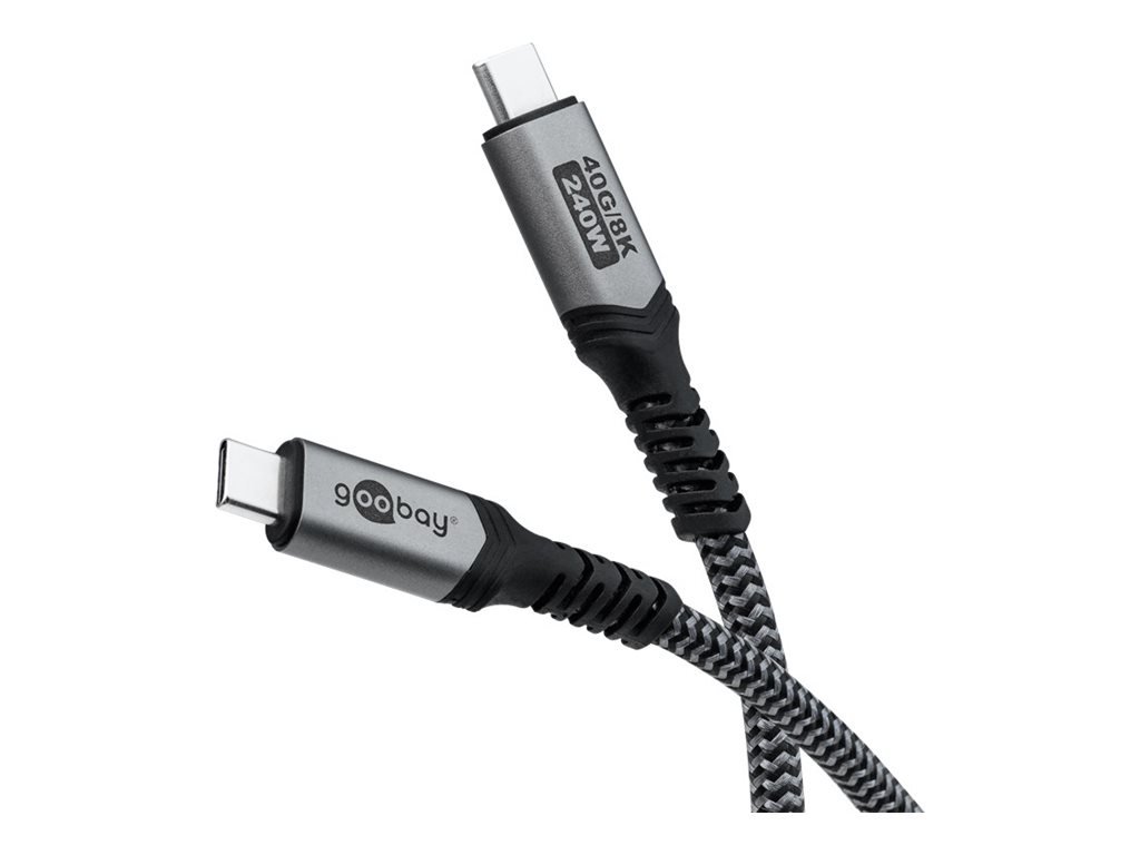Goobay USB-C™ Cable with Textile Sheath, USB4™, 240 W, 40 Gbit/s, Power Delivery, 1 m, Black, Grey | Goobay