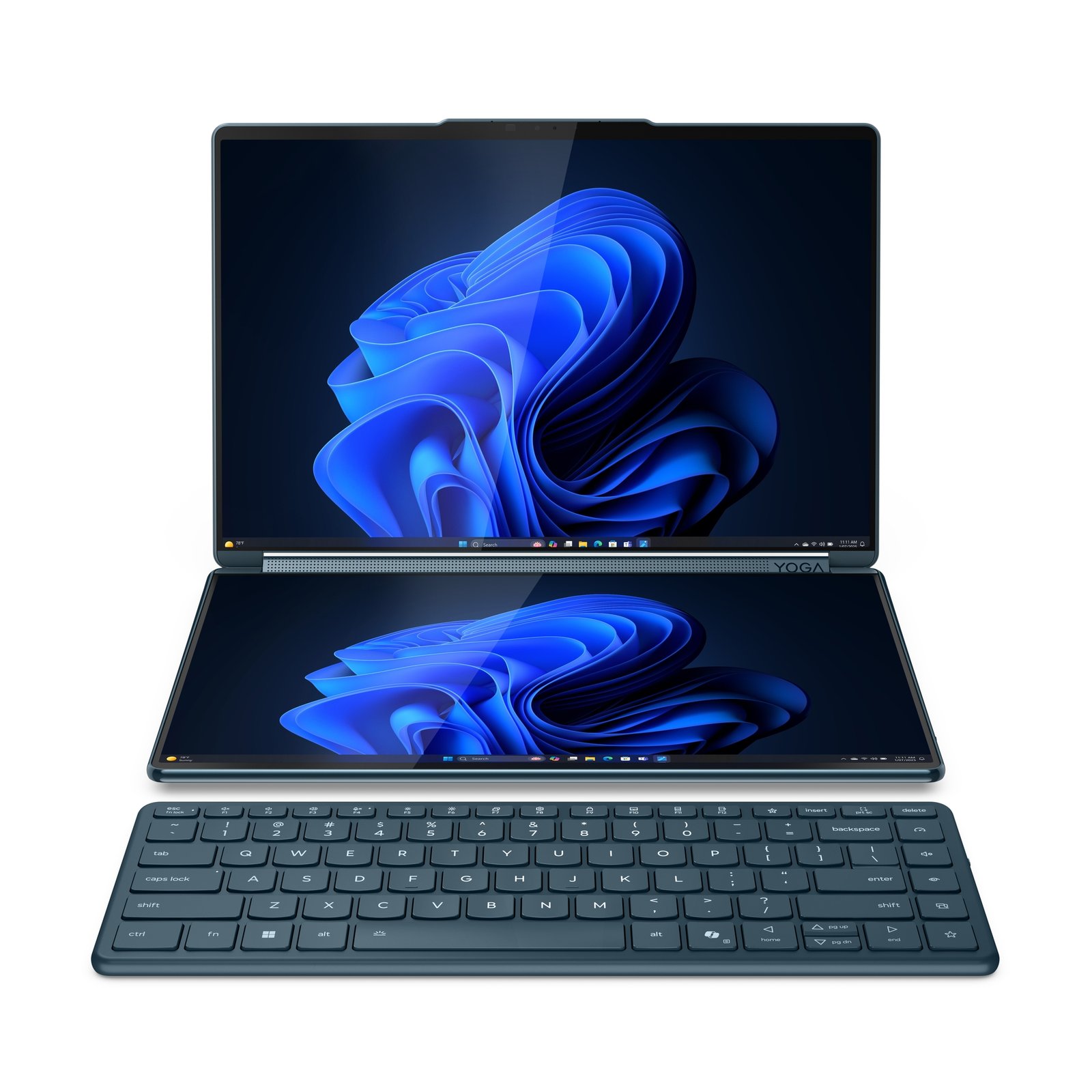 Lenovo Yoga Book 9 14IAH10 | Tidal Teal | 2x14 " | OLED | Touchscreen | 2.8K WQXGA+ | 2880 x 1800 pixels | Glossy | Intel Core Ultra 7 | 255H | 32 GB | Soldered LPDDR5x | Solid-state drive capacity 1000 GB | Intel Arc Graphics | Windows 11 Pro | 802.11be | Bluetooth version 5.4 | Keyboard language Nordic | Keyboard backlit | Warranty 24 month(s) | Battery warranty 12 month(s)