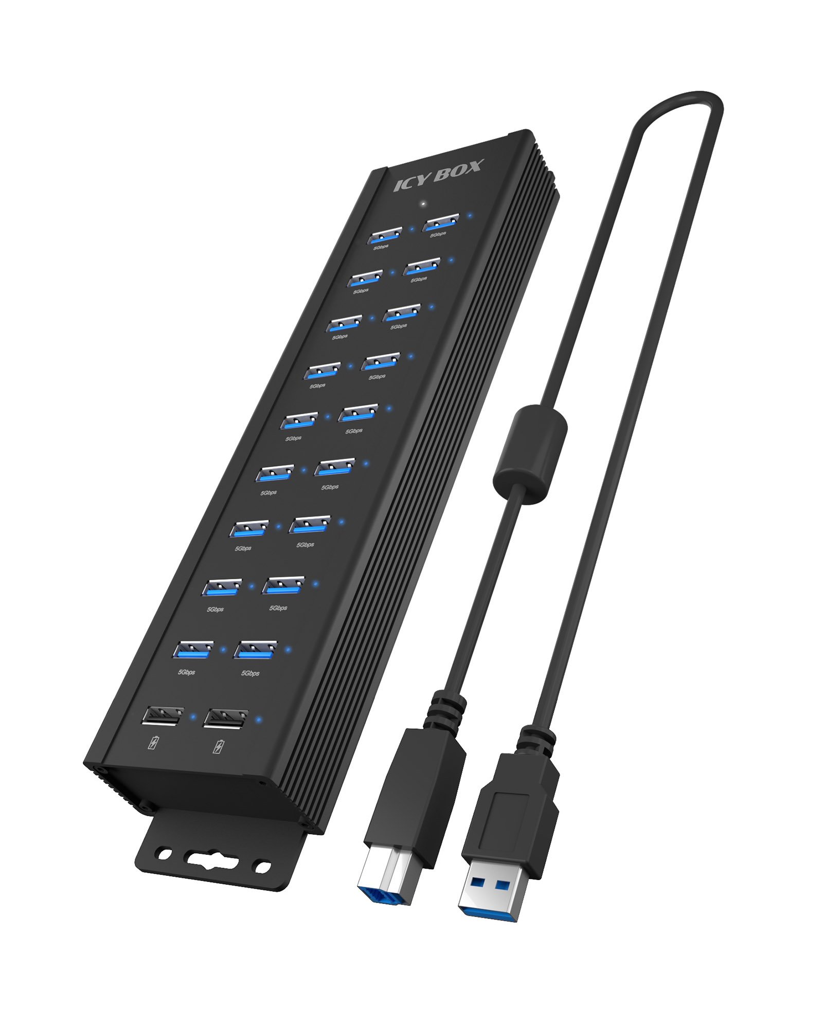 Raidsonic | 20-in-1 USB HUB with power supply, on/off button and mounting brackets | IB-HUB1720-U3