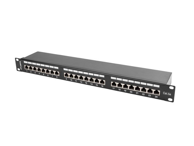 Lanberg | Patch Panel 24 Port 1U 19" CAT.5E FT with Cable Organizer Shielded | PPS5-1024-B | Black
