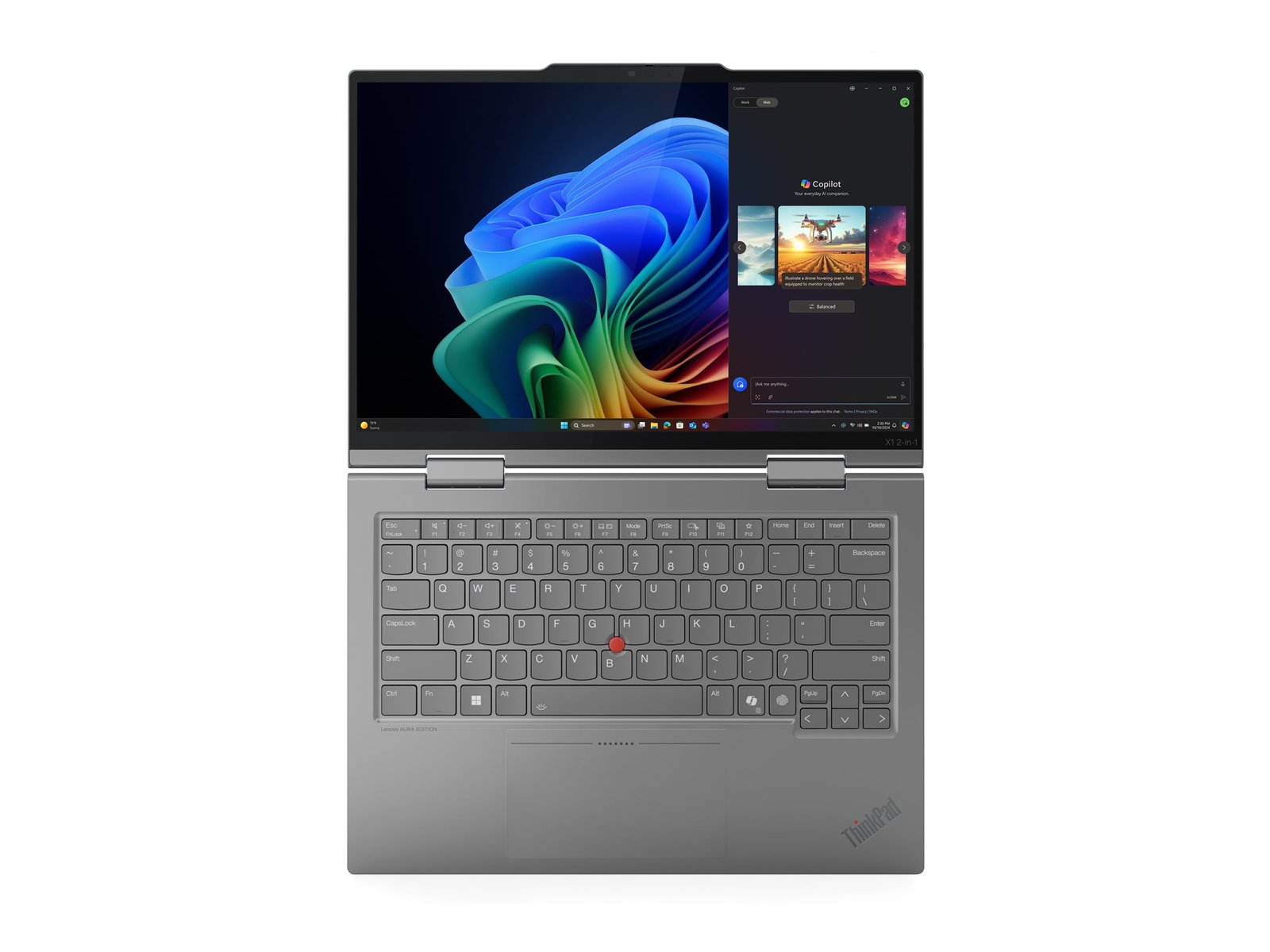 Lenovo ThinkPad X1 2-in-1 G10 Aura Edition | Grey | 14 " | IPS | Touchscreen | WUXGA | 1920 x 1200 pixels | Anti-glare | Intel Core Ultra 7 | 258V | 32 GB | Soldered LPDDR5x | Solid-state drive capacity 1000 GB | Intel Arc Graphics 140V | Windows 11 Pro | 802.11be | Bluetooth version 5.4 | LTE Upgradable | Keyboard language English | Keyboard backlit | Warranty 36 month(s) | Battery warranty 12 month(s)