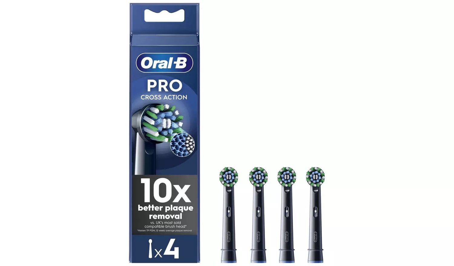 Oral-B Refill Pro Cross Action Replaceable Toothbrush Heads, 4 pcs, Black