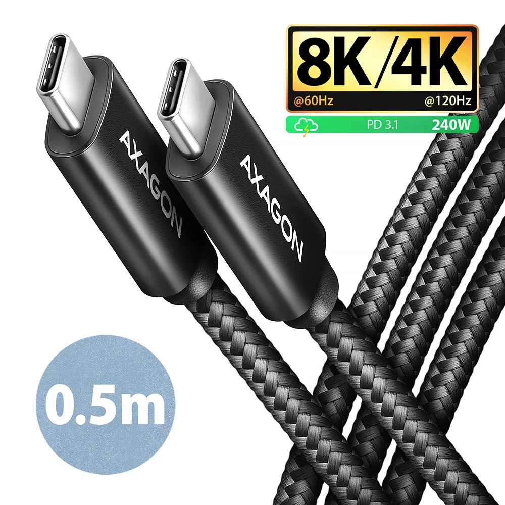 AXAGON NewGEN+ USB-C to USB-C 4 Gen 3×2/240 W cable, 0.5 m | BUCM4X-CM05AB