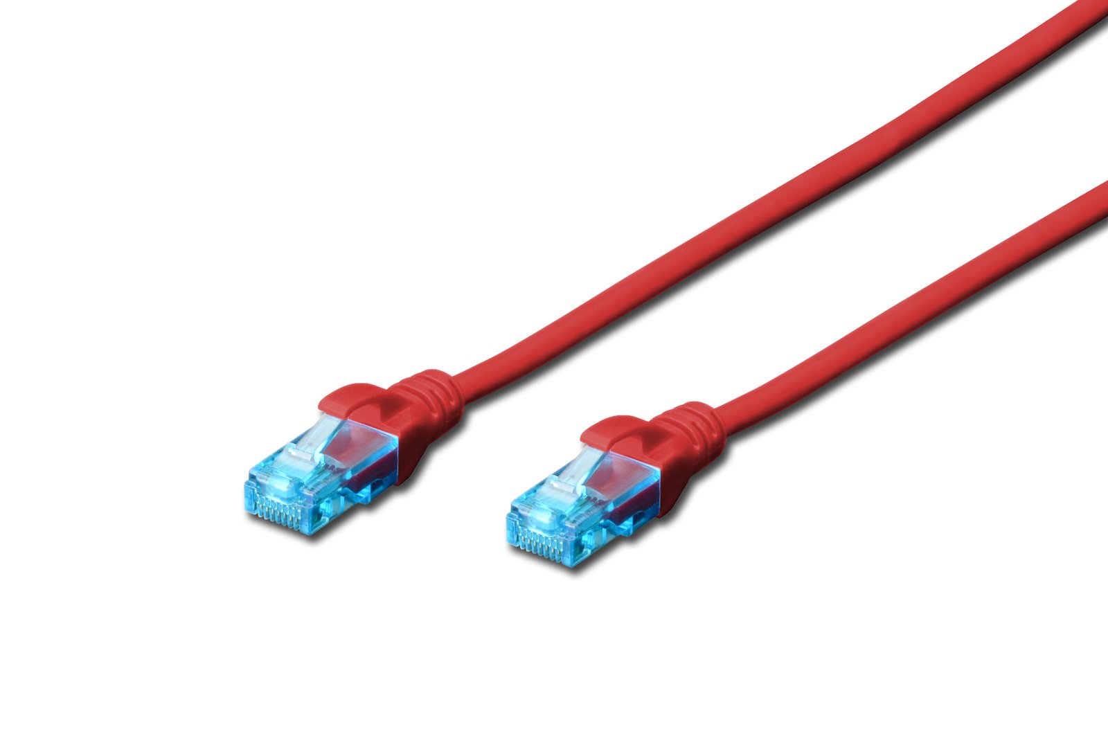 CAT 5e U-UTP | Patch cord | PVC AWG 26/7 | Boots with kink protection, strain relief and latch protection | Red | 0.5 m | Modular RJ45 (8/8) plug