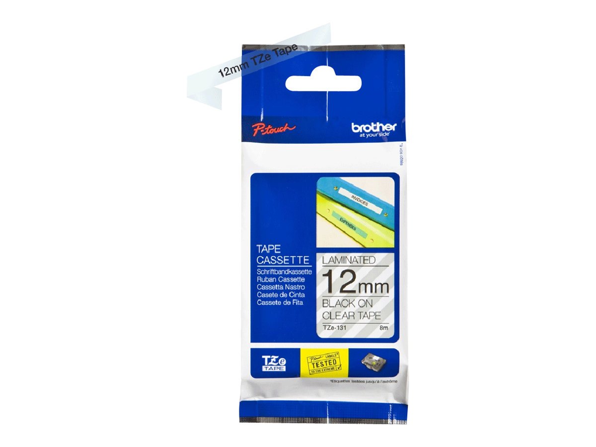 Brother | TZe-131 Laminated Tape | Black on Clear | TZe | 8 m | 1.2 cm