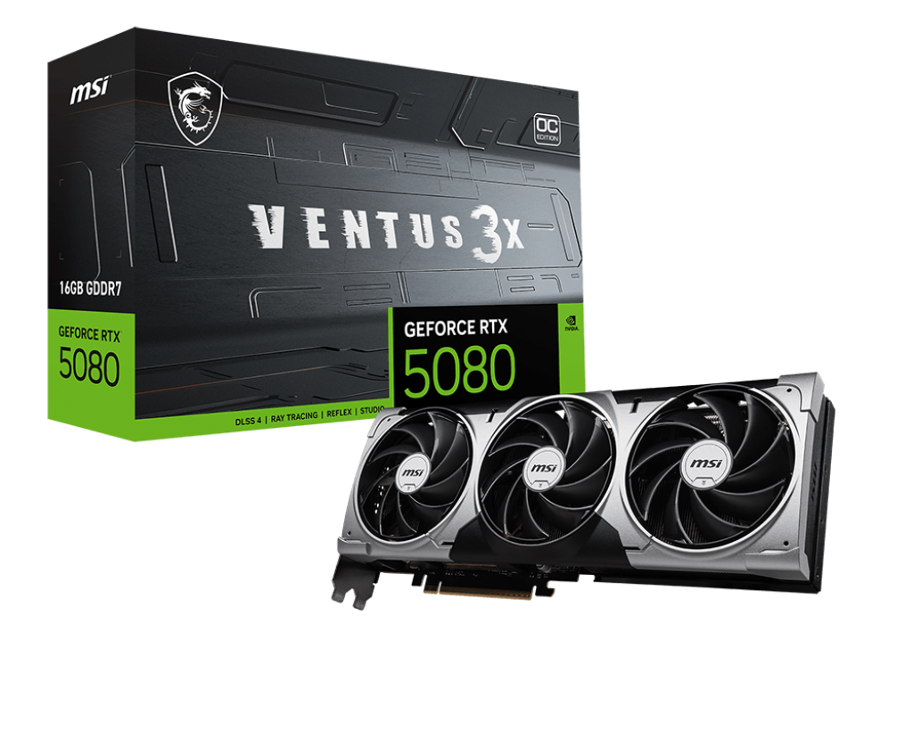 MSI GeForce RTX 5080 16G VENTUS 3X OC | NVIDIA | 16 GB | GeForce RTX 5080 | HDMI ports quantity 1 | PCI Express Gen 5 | Memory clock speed 2655 MHz