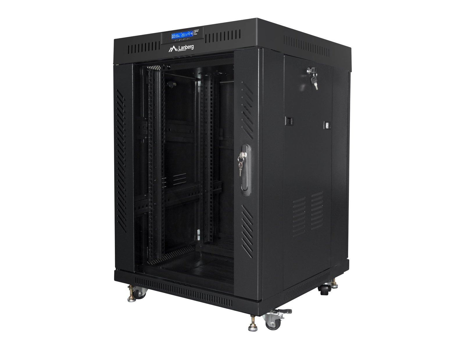 Lanberg | Rack cabinet 19" free-standing 15U/600x600 (flat pack) with glass door, LCD | FF01-6615-12BL | Black