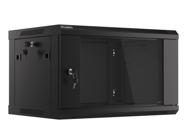 Lanberg | Rack cabinet 19" wall-mount 6U/600x450 (flat pack) with glass door V2 | WF01-6406-10B | Black
