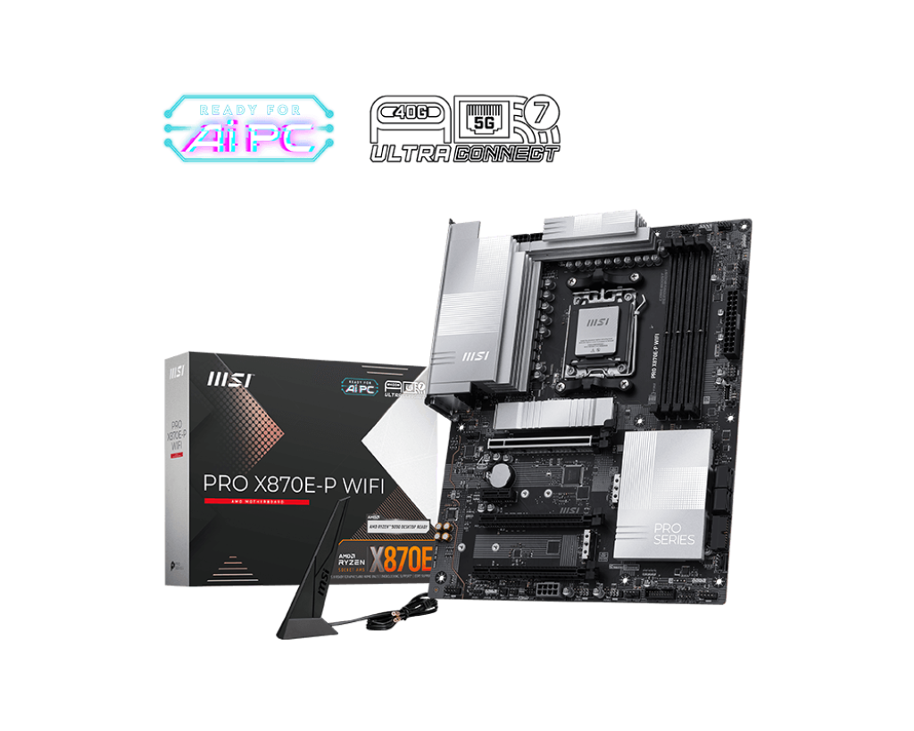 MSI PRO X870E-P WIFI | Processor family AMD | Processor socket AM5 | DDR5 UDIMM | Supported hard disk drive interfaces SATA, M.2 | Number of SATA connectors 4