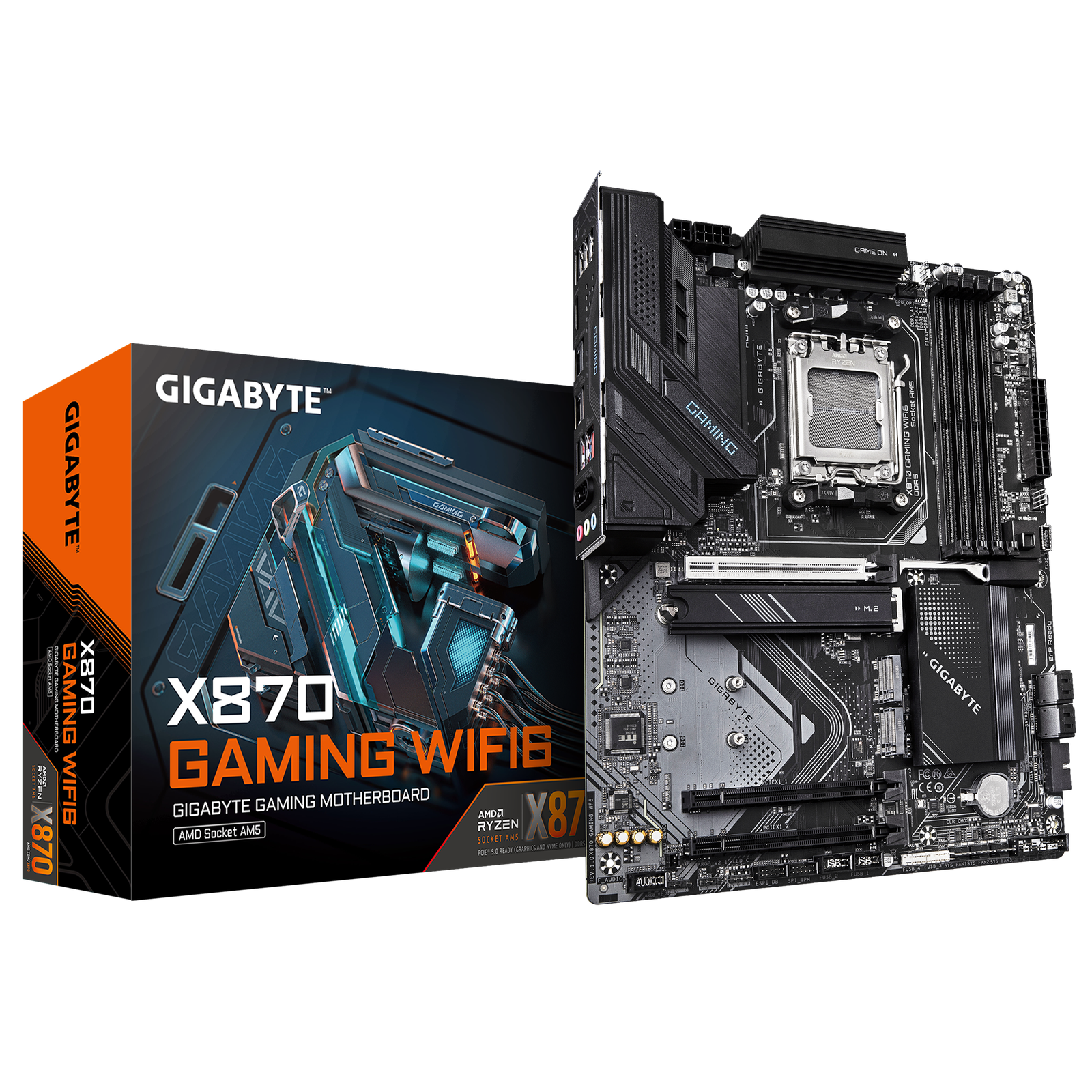 Gigabyte X870 GAMING WF6 | Processor family AMD | Processor socket AM5 | DDR5 | Supported hard disk drive interfaces M.2, SATA | Number of SATA connectors 4