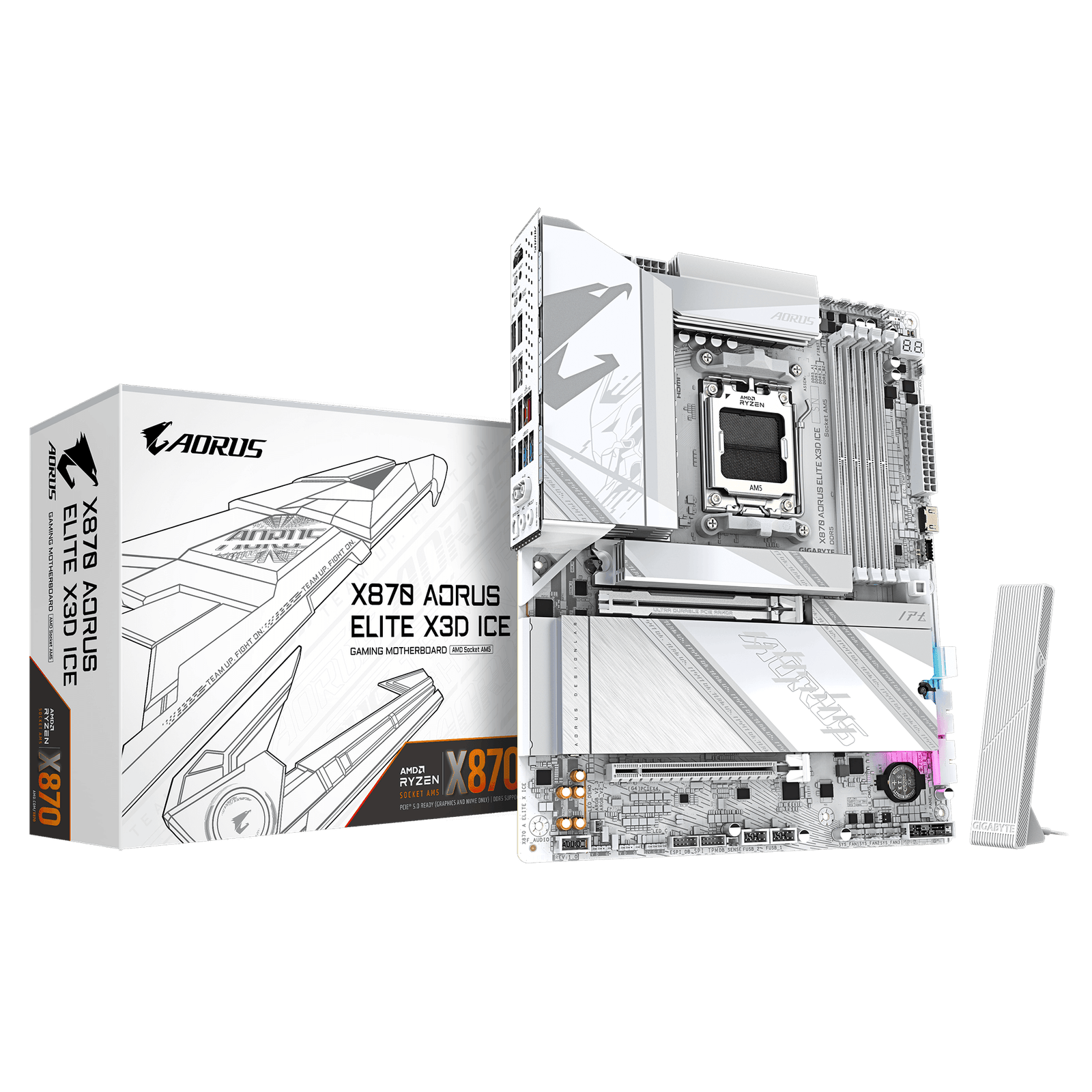Gigabyte X870 AORUS ELITE X3D ICE | Processor family AMD | Processor socket AM5 | DDR5 | Supported hard disk drive interfaces SATA, M.2 | Number of SATA connectors 4