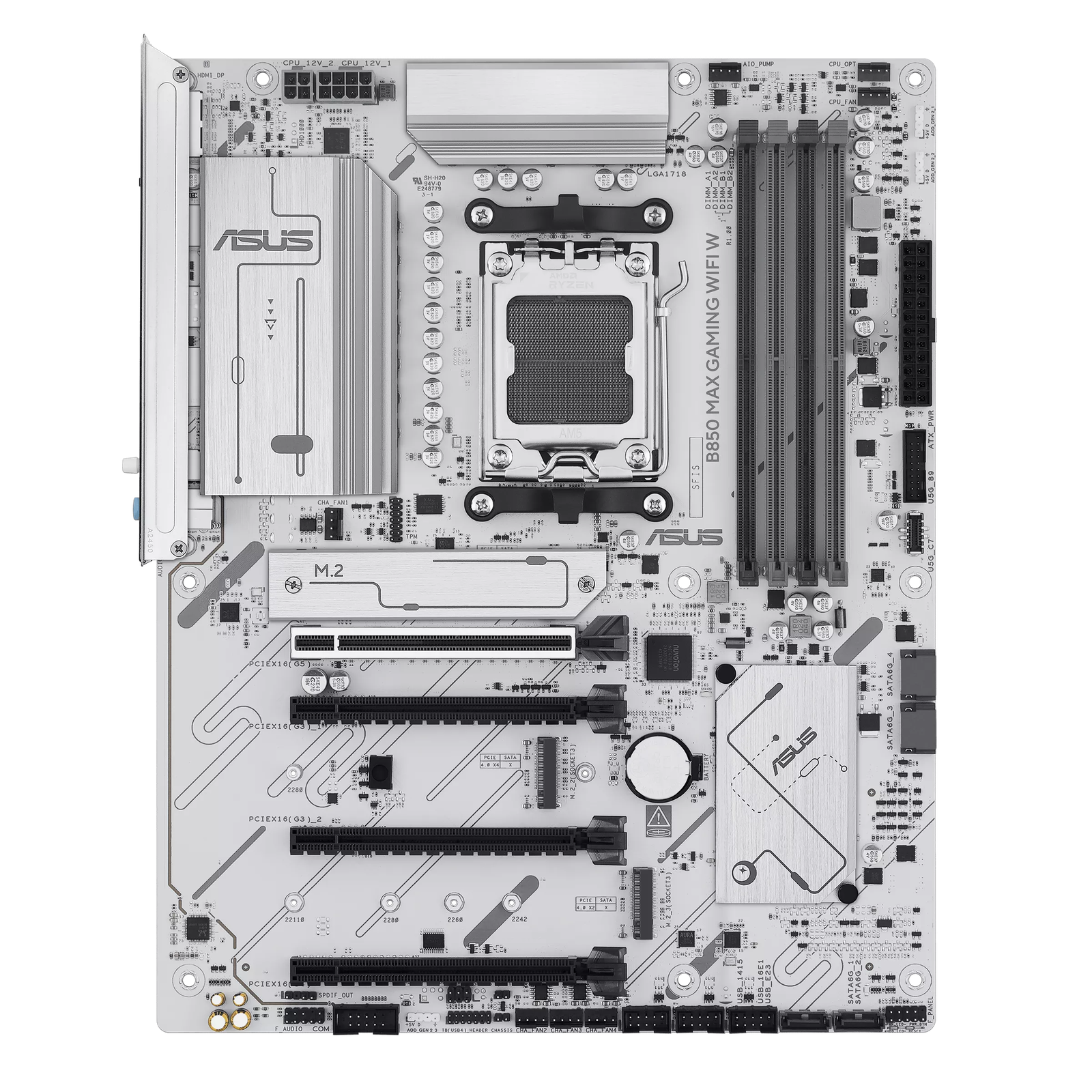 Asus B850 MAX GAMING WIFI W | Processor family AMD | Processor socket AM5 | DDR5 | Supported hard disk drive interfaces SATA, M.2 | Number of SATA connectors 4