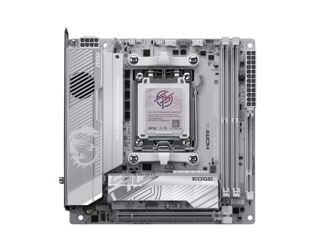 MSI MPG X870I EDGE TI EVO WIFI | Processor family AMD | Processor socket AM5 | DDR5 | Supported hard disk drive interfaces SATA, M.2 | Number of SATA connectors 2