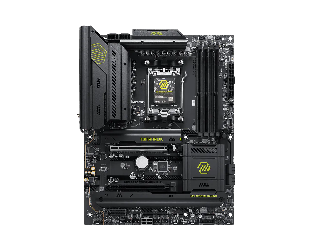 MSI MAG B850 TOMAHAWK WIFI | Processor family AMD | Processor socket AM5 | DDR5 | Supported hard disk drive interfaces SATA, M.2 | Number of SATA connectors 4