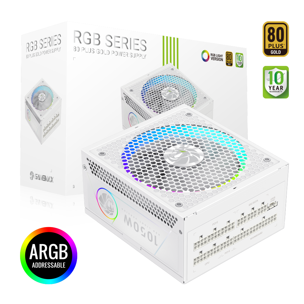 Gamemax PSU | RGB 1050G WH | 1050 W | Gold | White | Full Modular